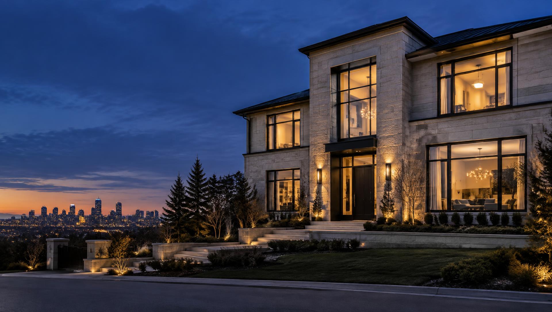 Luxury Calgary residence at dusk